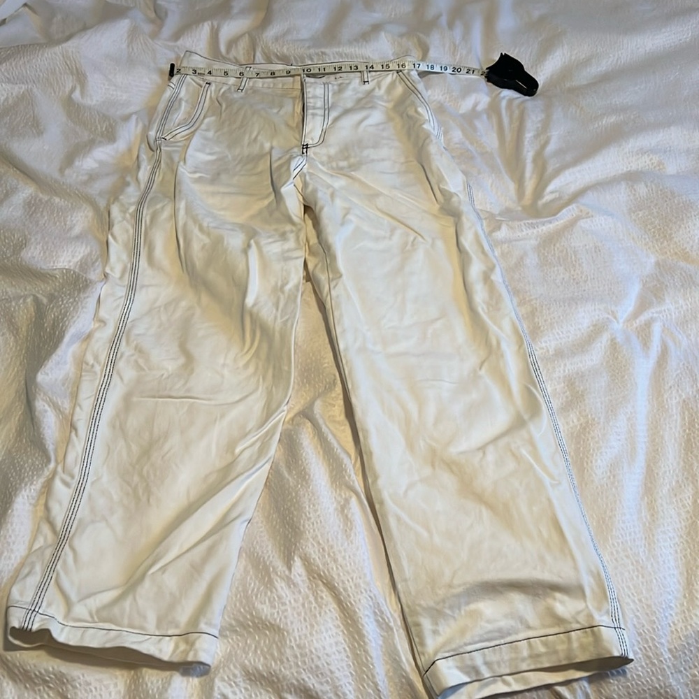 Zara White Contrast Stitch Jeans Straight Cut